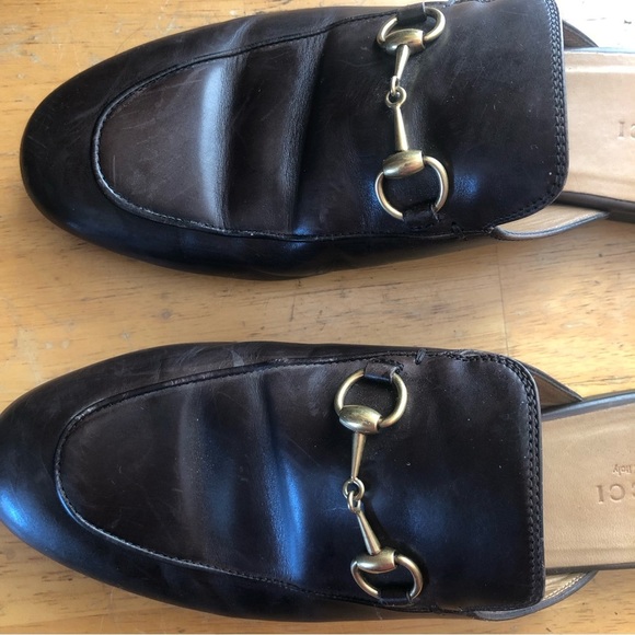 GUCCI Princetown Horsebit Chocolate Brown Leather Mules Slides Size 38.5, 8.5 - Picture 4 of 16